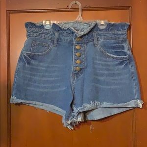 Raw Hem Button Up Denim Shorts